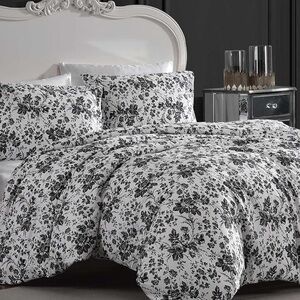 🆕 Whimsigoth Betsey Black White Floral Queen Duvet SET Cover matching Pillow